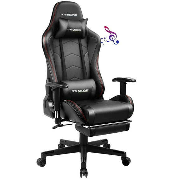 LUCKLIFE Gaming Chair with Speakers Bluetooth and Footrest in Home Office Chair, Black