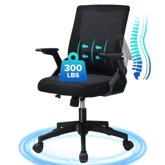 CloudRest Pro Mid Back Mesh Office Chair with Flip-Up Armrests for home office, Black