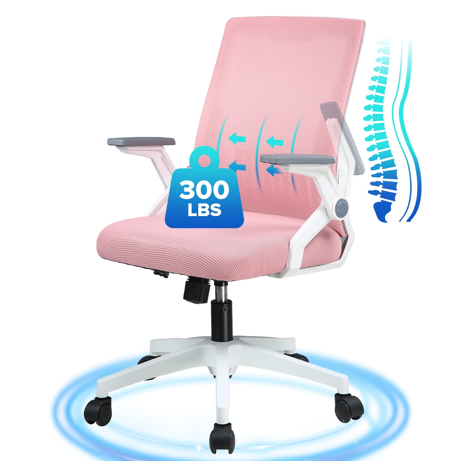 CloudRest Pro Mid Back Mesh Office Chair with Flip-Up Armrests for home office, Pink
