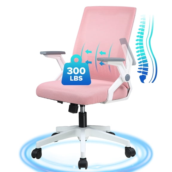 CloudRest Pro Mid Back Mesh Office Chair with Flip-Up Armrests for home office, Pink