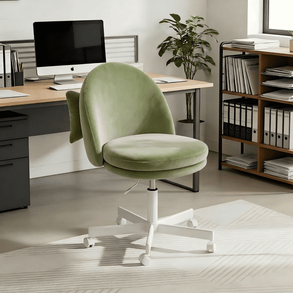 LUCKLIFE Office Desk Chair, Velvet Fabric Mid-Back Task Chair, 2.8" Padded Cushion, Armless Computer Chair for Home Office,Green