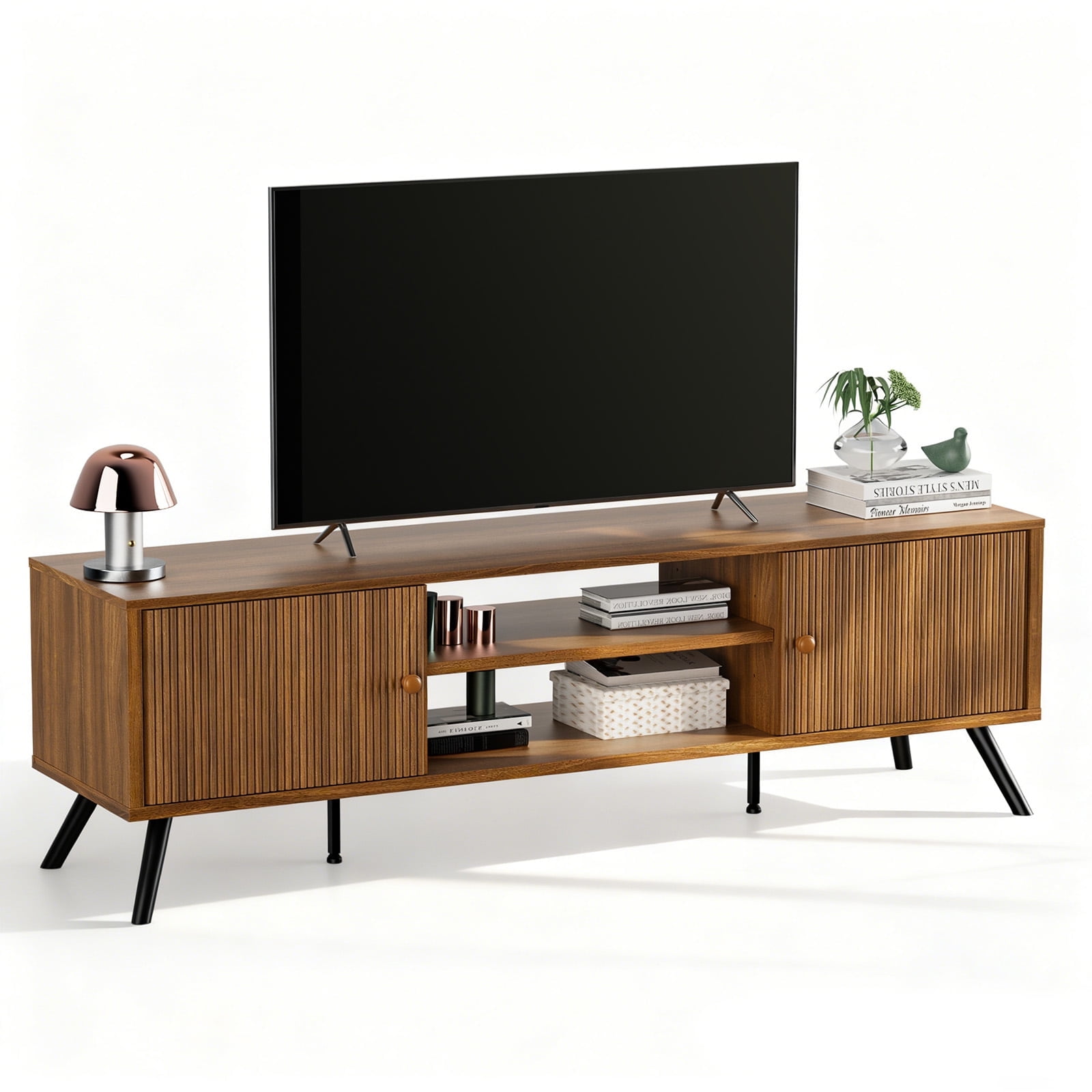 LUCKLIFE 59" Mid Century Modern TV Stand for TVs up to 65", Brown