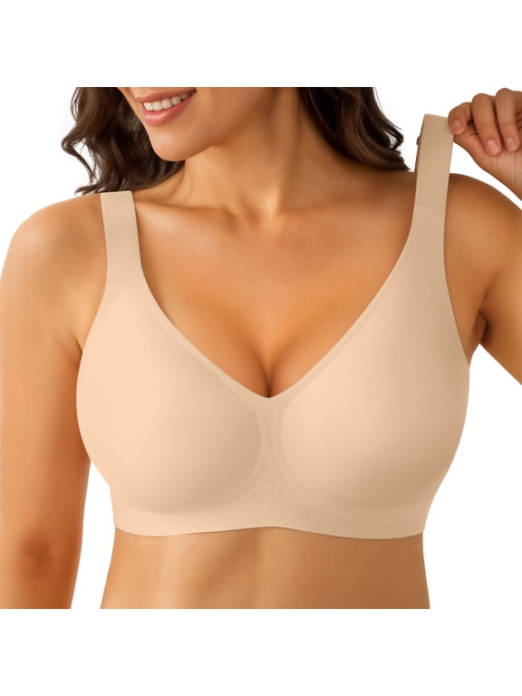 Plus Size Women Deep V Plunge Jelly Support Wirefree Seamless Convertible Bra