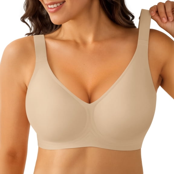 LUCKMEEY Plus Size Women Deep V Plunge Jelly Support Wirefree Seamless Convertible Bra