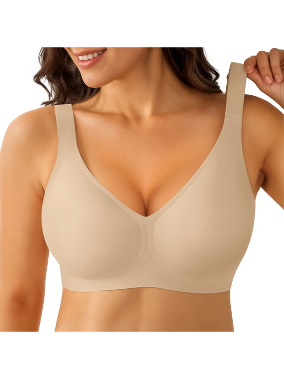 Plus Size Women Deep V Plunge Jelly Support Wirefree Seamless Convertible Bra