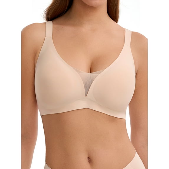 LUCKMEEY Deep V Seamless Bras for Women Cross-Back Straps Full Coverage Soft Wireless Bra