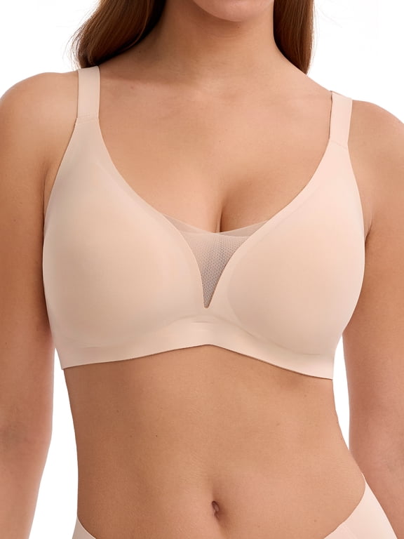 Deep V Seamless Bras for Women Cross-Back Straps Full Coverage Soft Wireless Bra