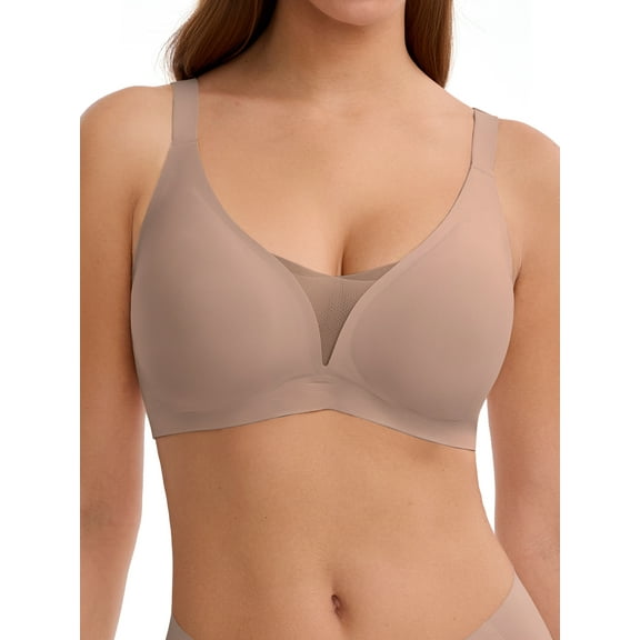 LUCKMEEY Deep V Seamless Bras for Women Cross-Back Straps Full Coverage Soft Wireless Bra