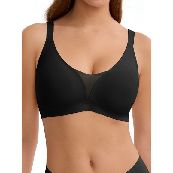 LUCKMEEY Deep V Seamless Bras for Women Cross-Back Straps Full Coverage Soft Wireless Bra