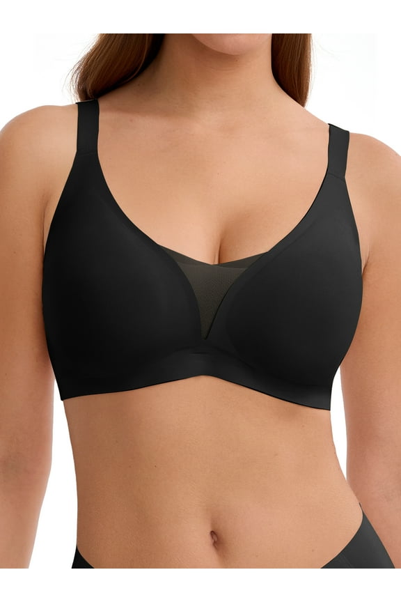 Deep V Seamless Bras for Women Cross-Back Straps Full Coverage Soft Wireless Bra