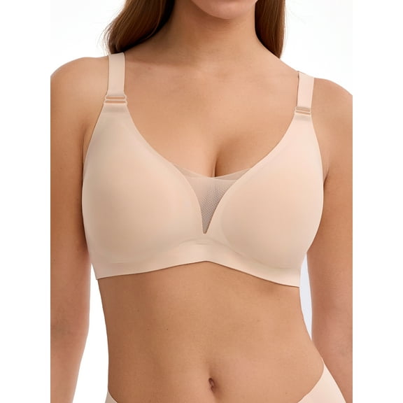 LUCKMEEY Deep V Wireless Bras for Women Seamless Full Coverage Push Up Everyday Bra S-3XL