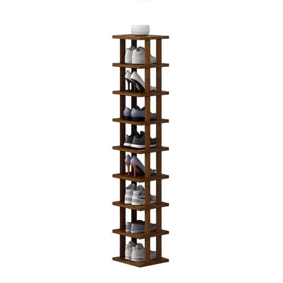 LUCKNOCK Vertical Shoe Rack, Multi-Functional Solid Wood Space-Saving Shoe Organizer