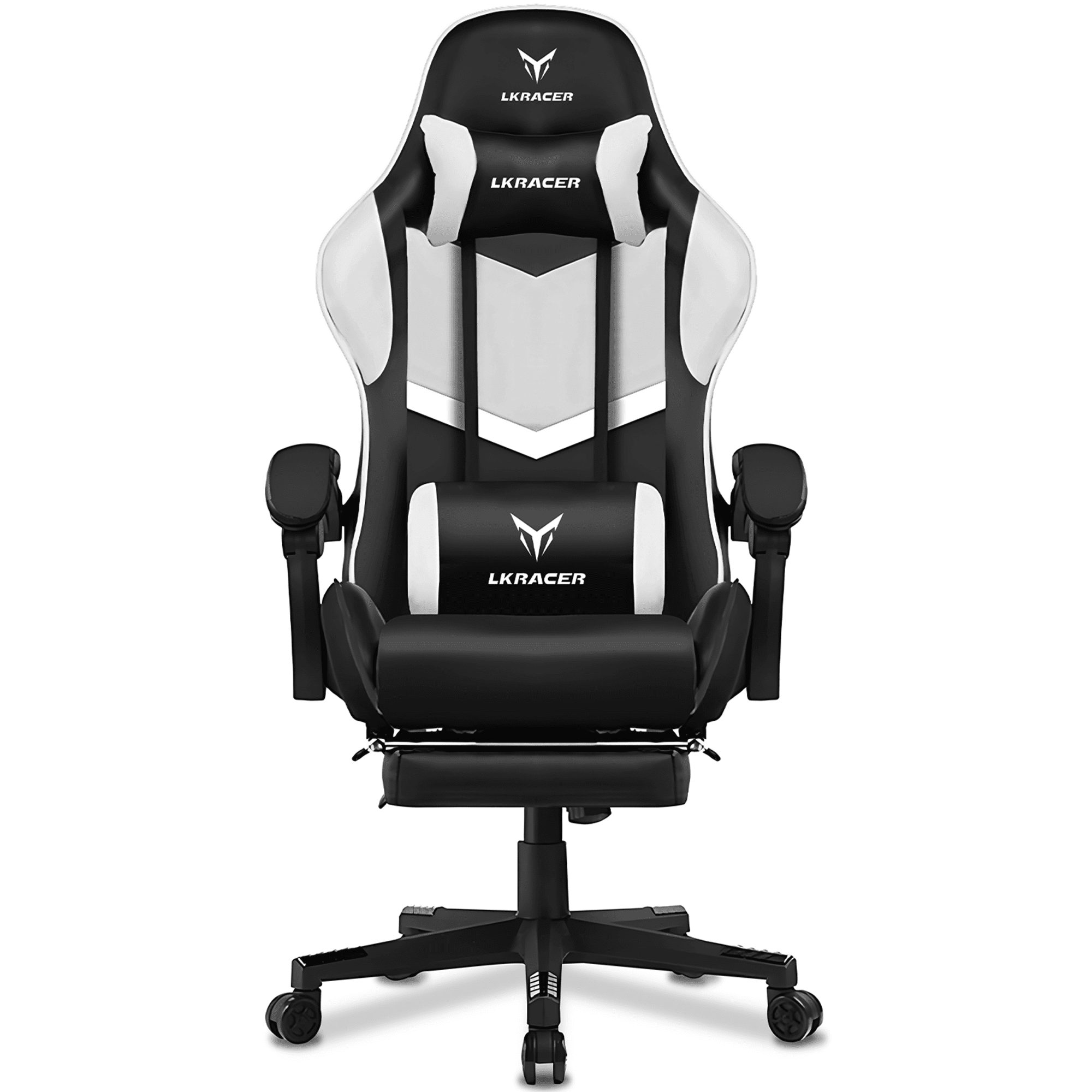 LUCKRACER Gaming Chair PU Leather Office Chair with Foorest Linkage Armrests White Walmart