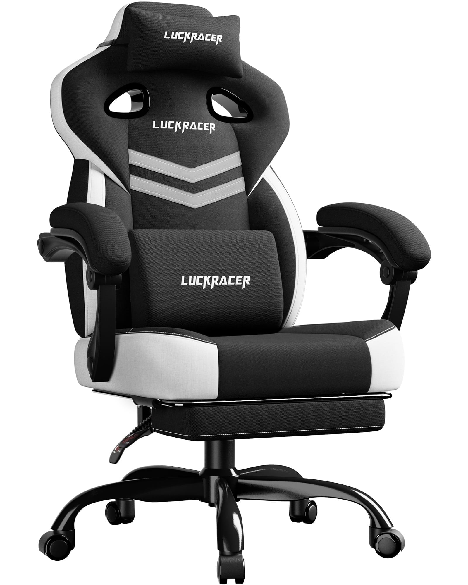 LUCKRACING Fabric PC Gaming Chair with Footrest and Lumbar Support, Black