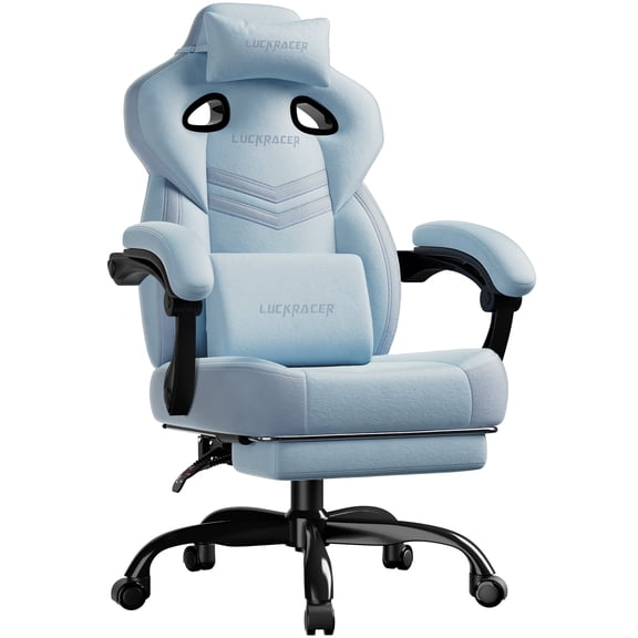 LUCKRACING Fabric PC Gaming Chair with Footrest and Lumbar Support, Blue