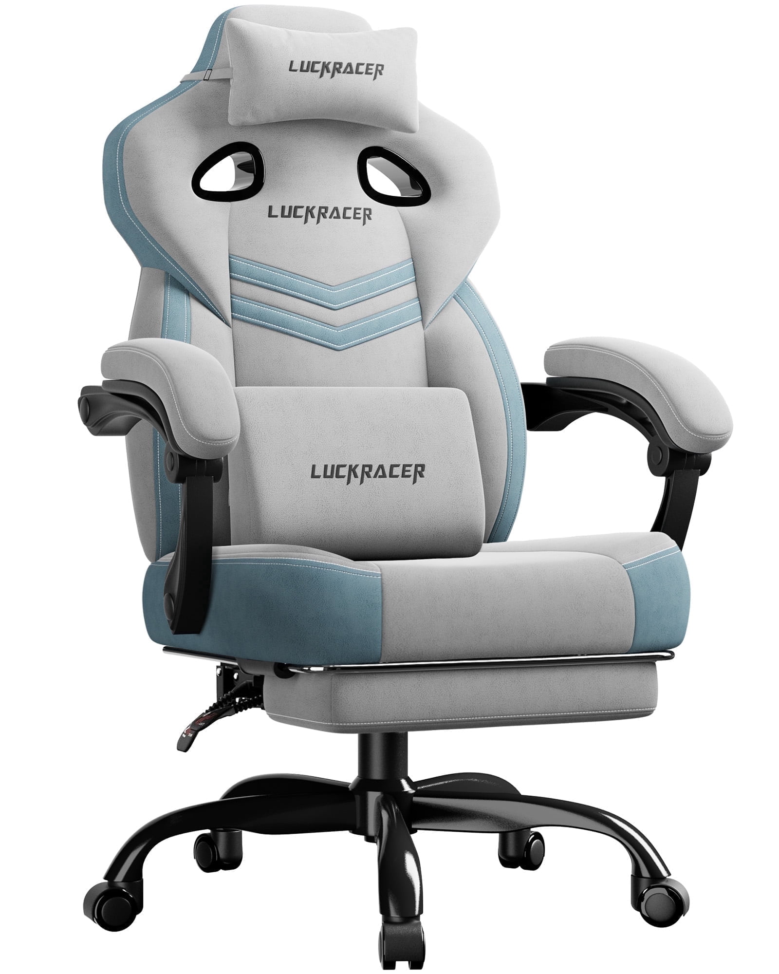 LUCKRACING Fabric PC Gaming Chair with Footrest and Lumbar Support, Gray