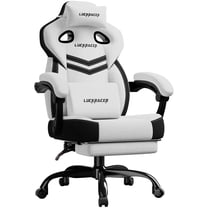 LUCKRACING Fabric PC Gaming Chair with Footrest and Lumbar Support, White