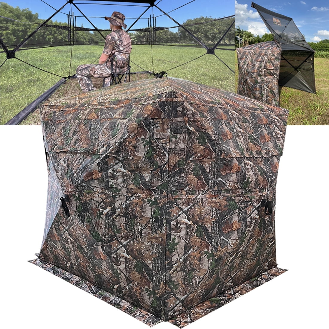 LUCKUNTER 360 Degree See-through Hunting Blind 2-3 Person Full Open Door Ground Blinds for Deer Turkry Hunting