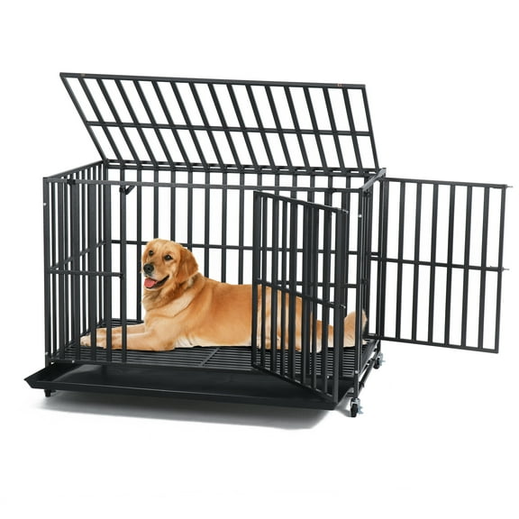 LUCKUP 48IN Heavy Duty Dog Crate 3 Doors Large Metal Dog Cage for Large & Medium Dogs