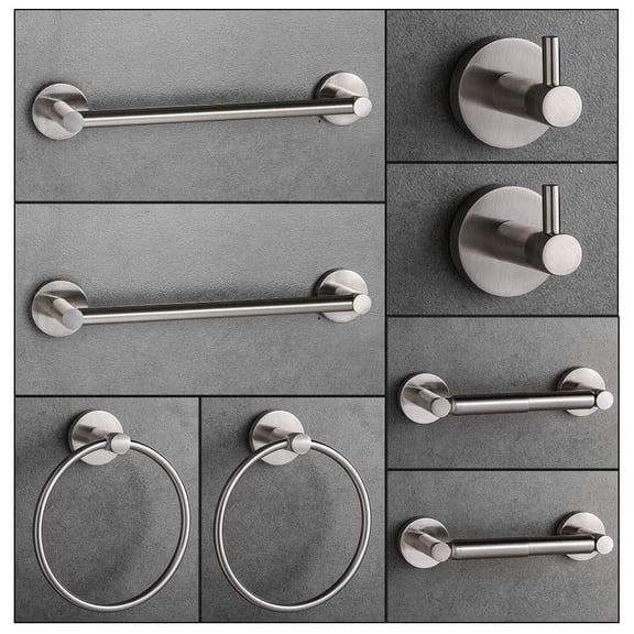 LUCKUP Bathroom Hardware Set Towel Bar Accessory 8 Piece,Include 2 x 24”Towel Bar, 2 x Robe Hook, 2 x 6.6”Towel Ring 2 x7”Toilet Paper Holder, Brushed Nickel…
