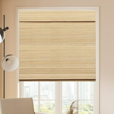LUCKUP Cordless Bamboo Roman Blinds Shades for Indoor Windows-Blackout Room Darkening Roman Blinds with 6" Valance Cover Enhanced Privacy, 24" W x 64" H