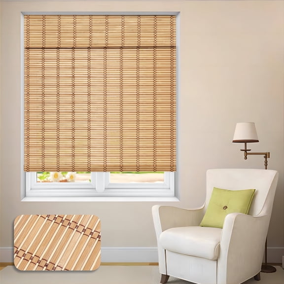 LUCKUP Cordless Bamboo Roman Shades, Roll Up Bamboo Blinds for Indoor Windows, Light Filtering UV Protection Window Treatment for Home&Office, 34" W x 64" L