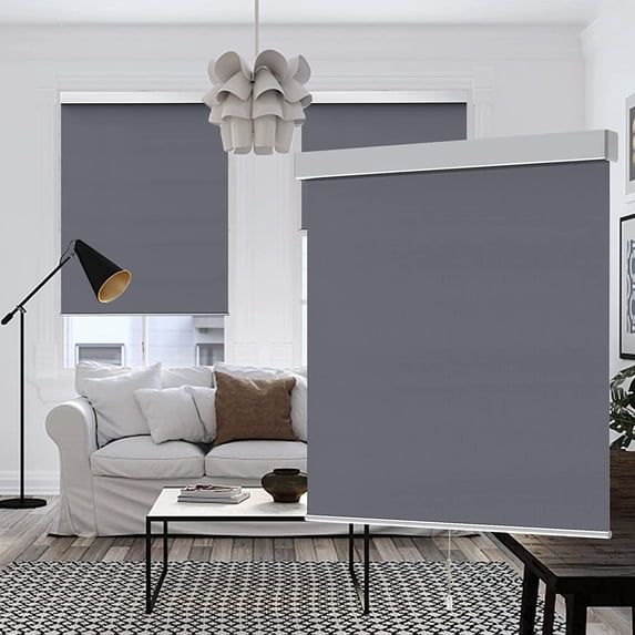 LUCKUP Cordless Roller Shades Blackout Window Blinds with Valance Cover Fabric Room Darkening Shades Privacy Protection for Home Office Bedroom Easy to Install 24" W x 72" L(Grey)
