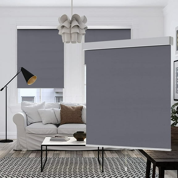 LUCKUP Cordless Roller Shades Blackout Window Blinds with Valance Cover Fabric Room Darkening Shades Privacy Protection for Home Office Bedroom Easy to Install 28" W x 72" L(Grey)