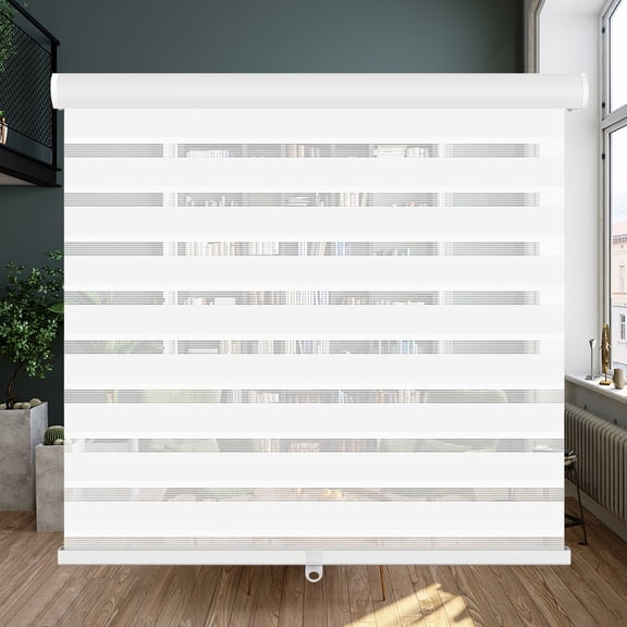 LUCKUP Cordless Zebra Blinds Roller Shades for Window-Dual Layer Sheer Blinds Light Control with Valance Day Night Privacy Light Filtering Fabric, 34"W x 72"H, White