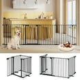 thumbnail image 1 of LUCKUP Freestanding Dog Gates with Door Walk Through, Extra Wide Doggy Door 100" W x 29" H Pet Gate Safty 4 Panels Dog Fence for Stairs, Doorways, 1 of 7