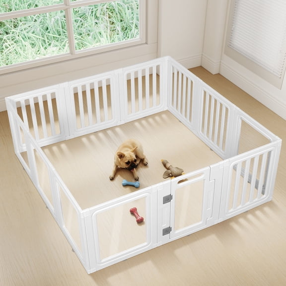 LUCKUP Indoor Modular Portable Transparent Dog & Cat Playpen, White, 22.4-in, 12-panel