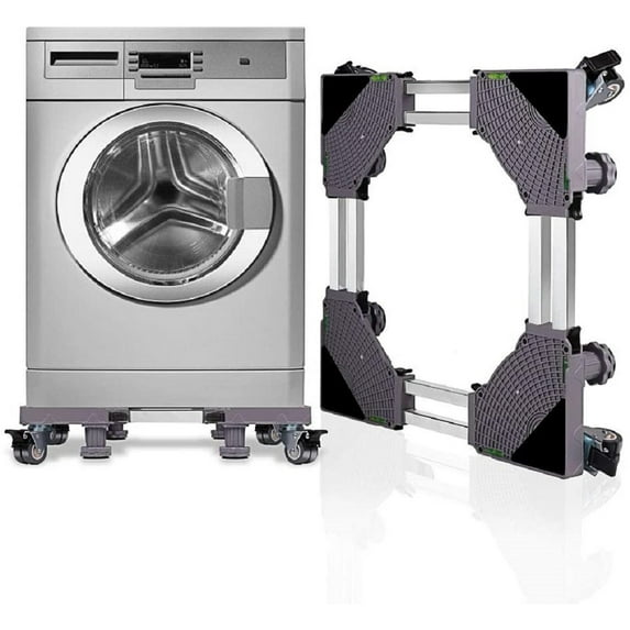 LUCKUP Mini Fridge Stand Washing Machine Pedestal Universal Adjustable Base Portable Appliance Dolly Multi-functional Mobile Stand Double Tube Square Grey, 4 Locking Wheels and 4 Feet
