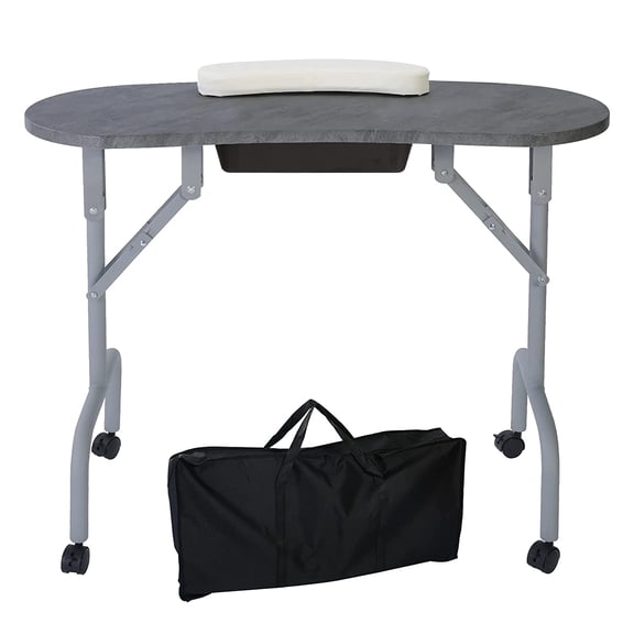 LUCKUP Portable Manicure Table Foldable Nail Desk with Large Drawer Nail Tech Table for Technician Salon Workstation Client Wrist Cushion/Carry Bag/4 Lockable Wheels, 36-inch, Black