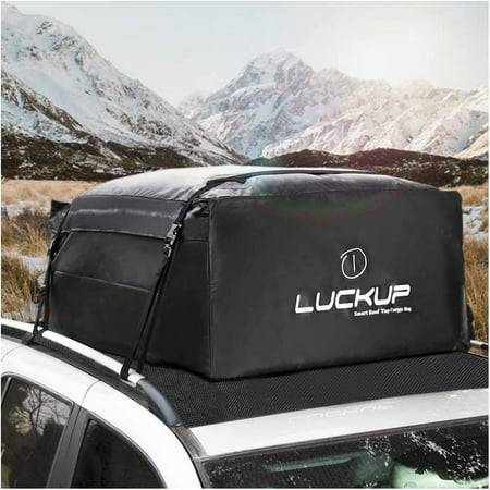 LUCKUP Roof Rack Car Cargo Carrier Bag 18.5 Cubic Feet Rooftop Box Waterproof &Durable with Anti-Slip Mat Heavy Duty Wide Straps and Buckles Compatible for All Car Models (Black)