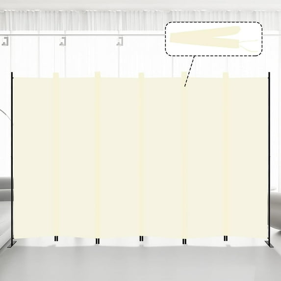 LUCKUP Room Divider 6 Panel Folding Privacy Screen for Bedroom, Living Room, Office, Freestanding Portable Temporary Wall Divider for Room Separation, 120" Lx72 W, Beige
