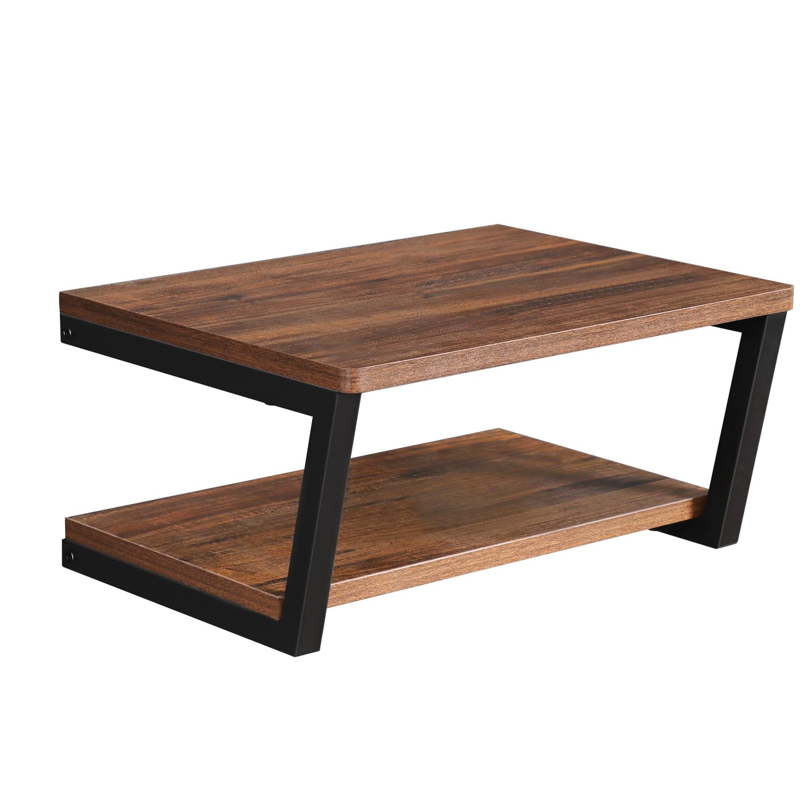 LUCKUP Wall Mounted Floating Wall Shelves, 2 Shelves Wood with Metal Steel Frame Projector Shelf, AV Media Stand, Entertainment Center, Strengthened Metal Steel Frame