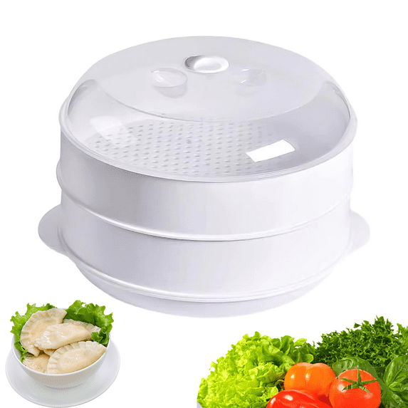 LUCKWEO Microwave Steamer - Plastic Vegetable Steamer, Kitchen Microwave Cooke,Microwave Steamer for Vegetables,Microwave Steamer for Cooking with Lid, Healthy Cooking Quick Fast (2 Tier)
