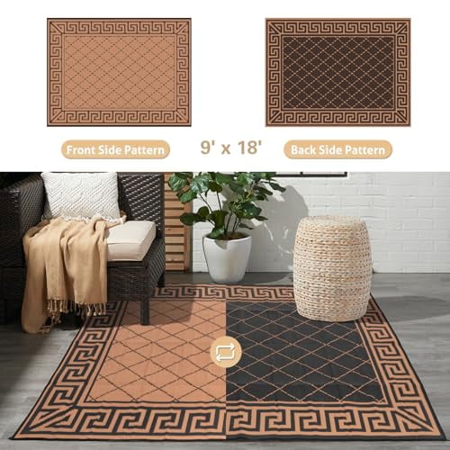 LUCKWIND Outdoor Rug for Patio, 9x18 FT Large Reversible RV Camping Rug