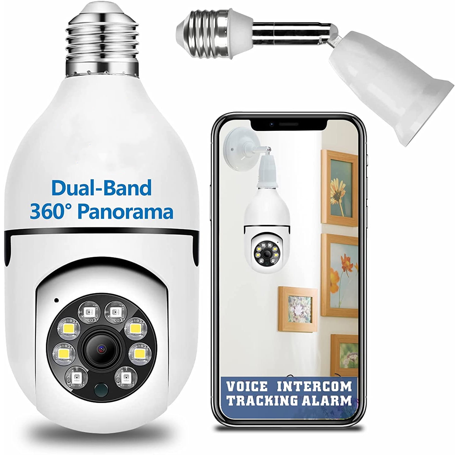 LUCKWOLF Light Bulb Camera, Outdoor Wireless WiFi 2.4Ghz 360° Motion