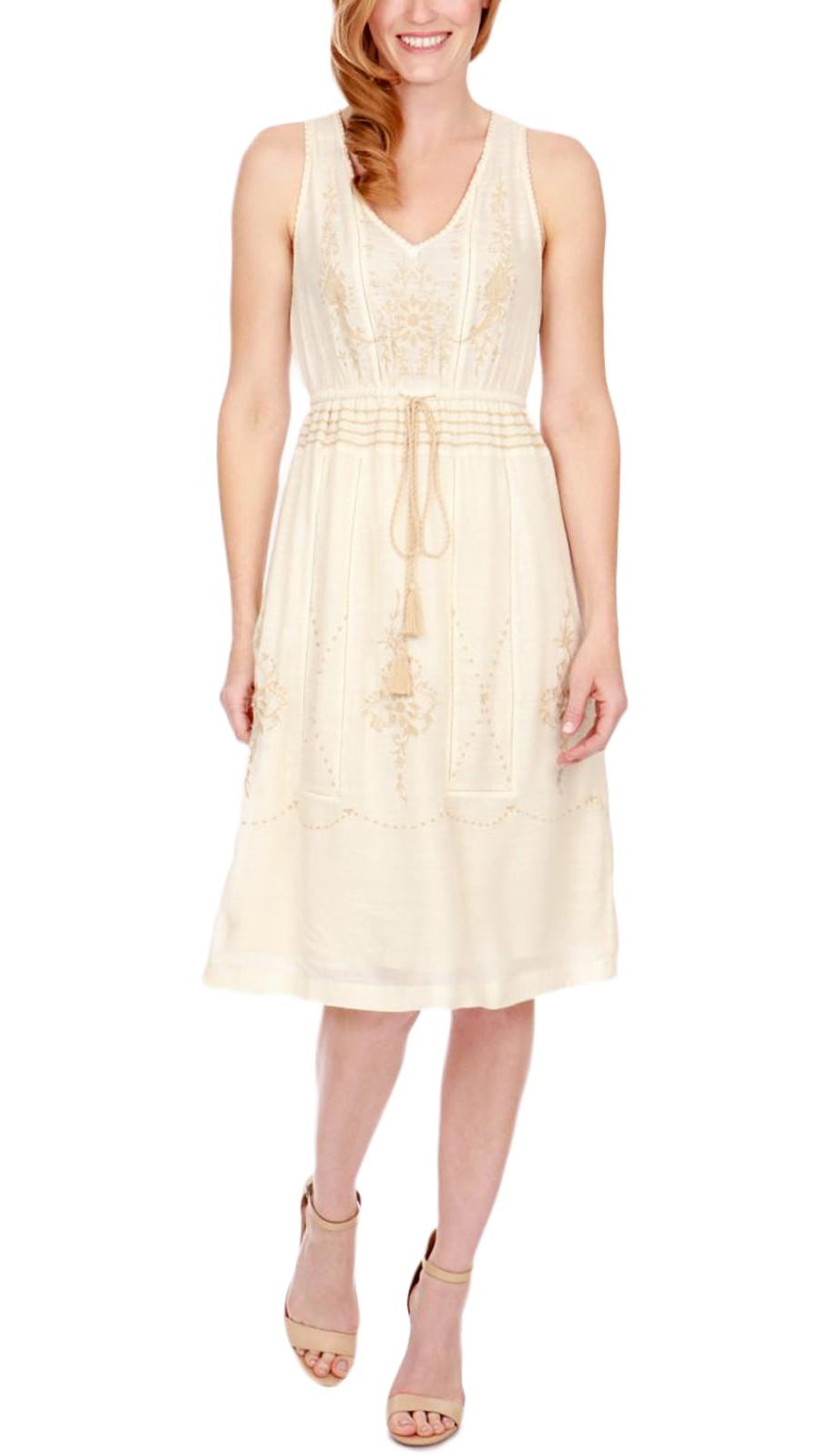 LUCKY BRAND $139 Womens New 1182 Ivory Floral Embroidered Tie Sheath Dress  S B+B