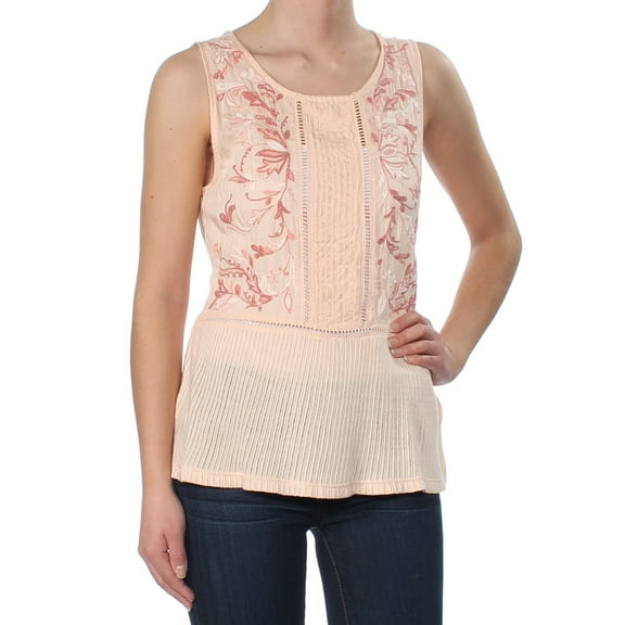 LUCKY BRAND $59 Womens New 1180 Pink Floral Embroidered Sleeveless Top XS B B