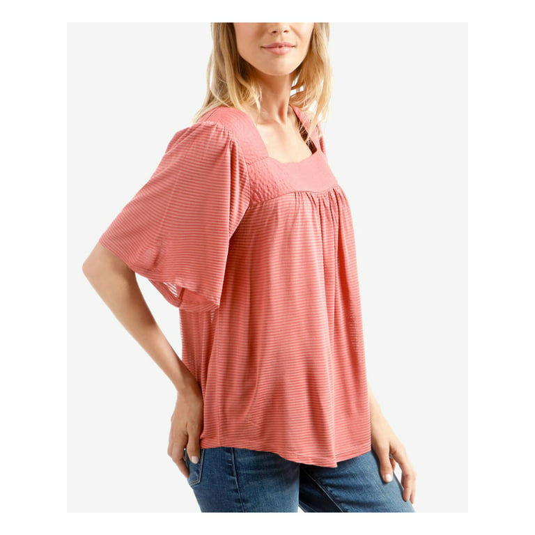 LUCKY BRAND $60 1655 Pink Shadow Stripe Square Neck Peasant Top S B+B 