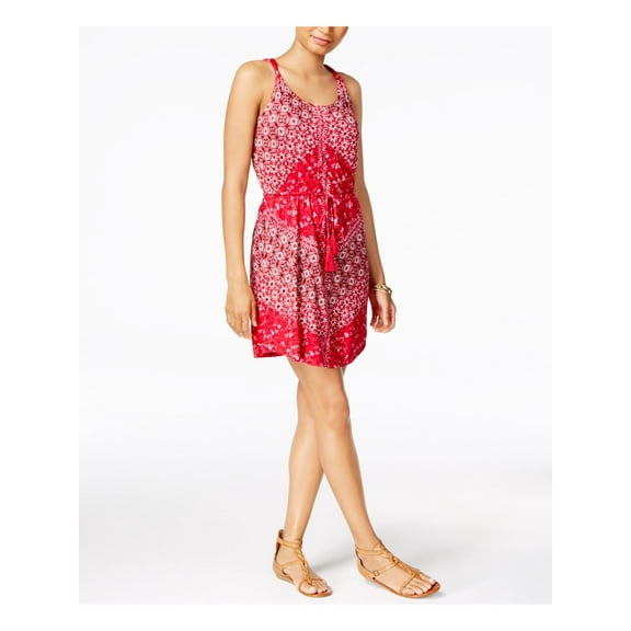 LUCKY BRAND $69 Womens New 1425 Red Printed Ruched Tie Blouson Dress L B+B