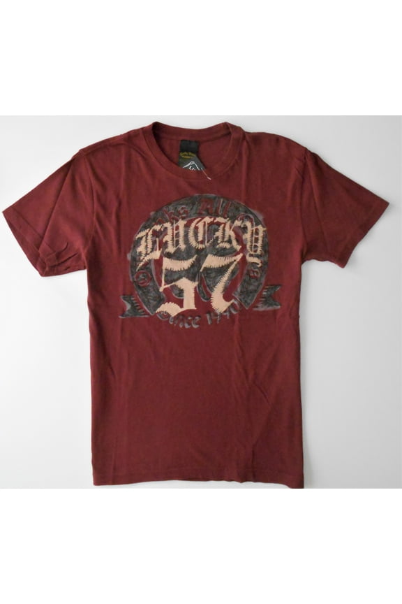 MEN'S TEE SHIRT - LUCKY 57 BURGUNDY SMALL - MAROON