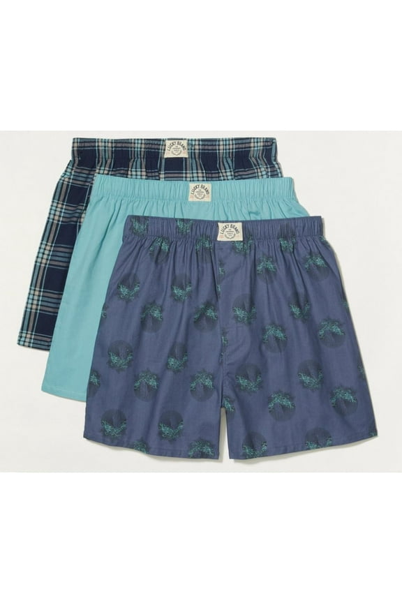 MEN WOVEN X3 - 223 AQUA PLAID SMALL - UNDERWEAR 3 PACK BOXER P280