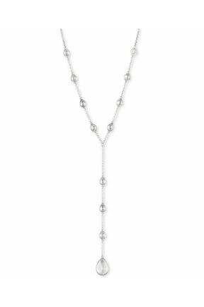 SILVER TONE CRYSTAL LARIAT 20.5 +2" NECKLACE $45