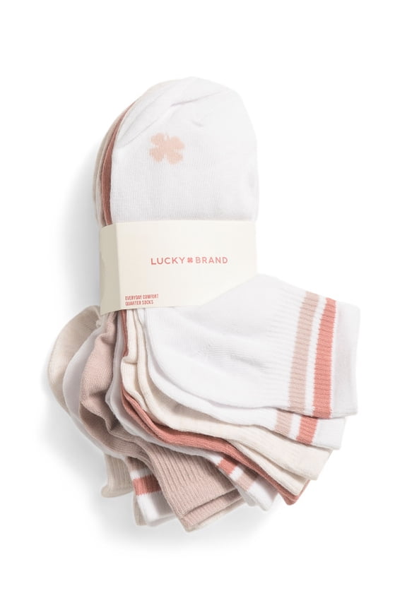 SOCKS WOMEN'S - QUARTER CUT 253 - WHITE BEIGE- SHOE SZ 4-10 - PACK 8