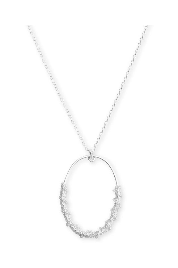 Silver-Tone Wrapped-Chain Open Oval Pendant Necklace, 32" + 2"
