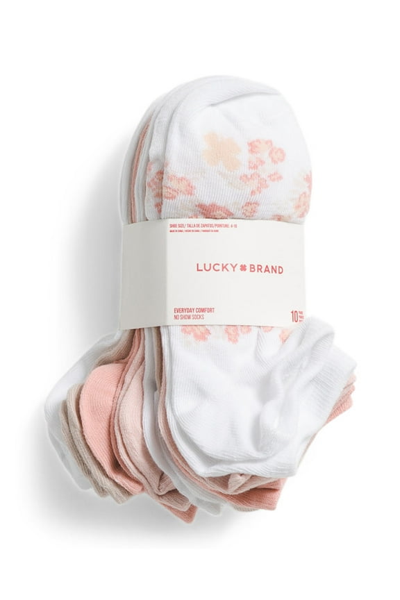 WOMEN'S SOCKS - NO SHOW 253 - WHITE FLOWER - SHOE SZ 4-10 - PACK 10