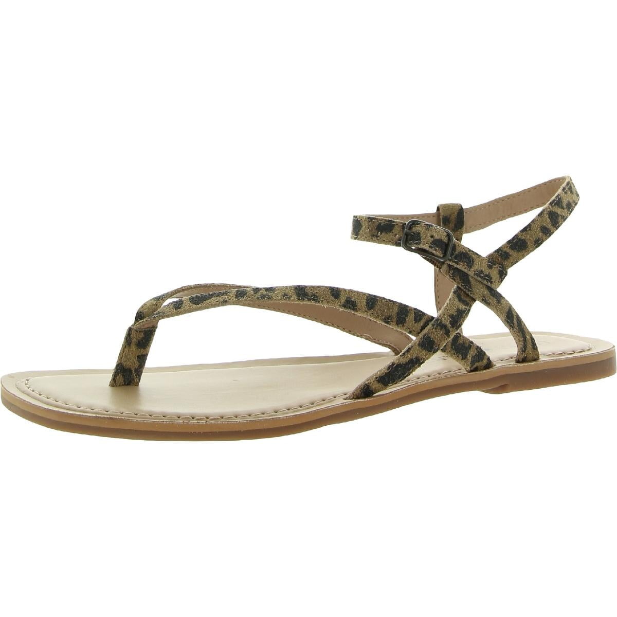 LUCKY BRAND Womens Beige Animal Print Leopard Ankle Strap Comfort Bylee  Square Toe Buckle Leather Thong Sandals Shoes 10 M 